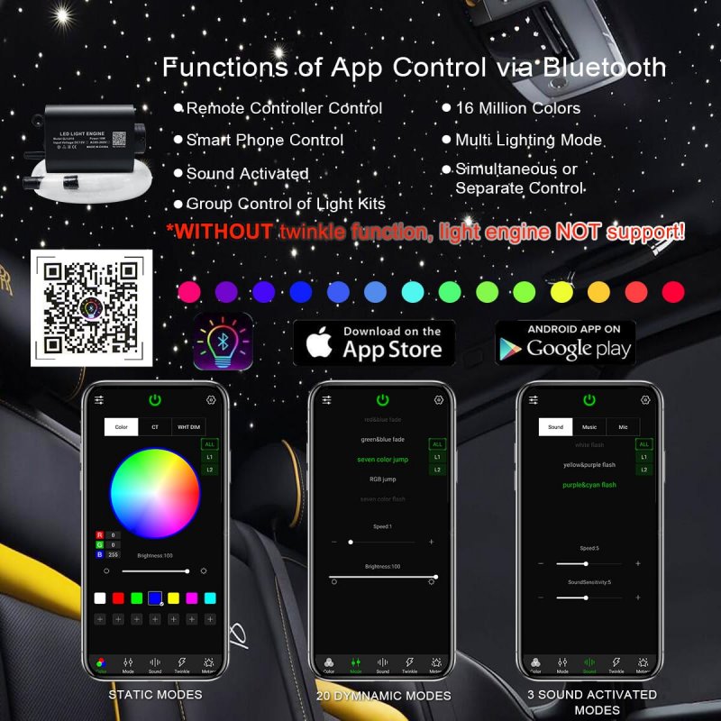 Fiber Optic Starlight Headliner Lights For Car And Home 16w Rgbw Led Star Ceiling Light Kit With App Remote Control 400pcs 0