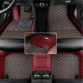 Aerfine Customized Luxury Leather Car Floor Mats Non Slip For Cars All Weather Dark Brown Wine Red