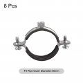 Uxcell 40mm Rigid Pipe Strap Clamps Carbon Steel Bracket Tube Clip M6 Nut Size For Water 8 Pcs