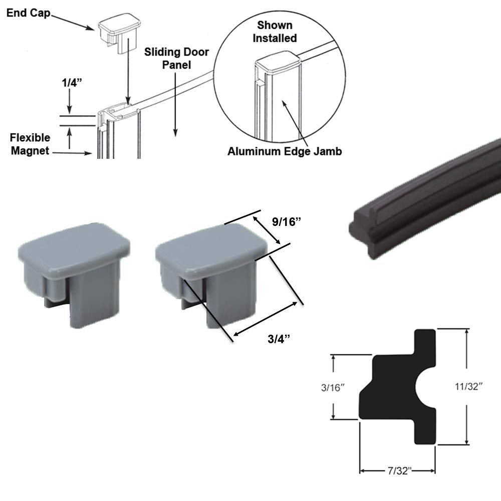 Flexible Shower Door Magnetic Seal 70 In Long With Gray Plastic End Caps