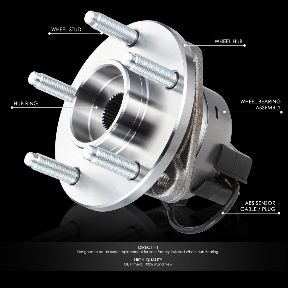 Auto Dynasty 5-lug Hub Factory Style Front Wheel Bearing Assembly With Abs Sensor Cable And Plug For Chevy Cobalt Hhr Pontiac