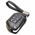 Vitodeco Genuine Leather Flip Key Fob Case Cover Protector With Strap Compatible For 2018-2021 Jeep Wrangler 3-button Black 