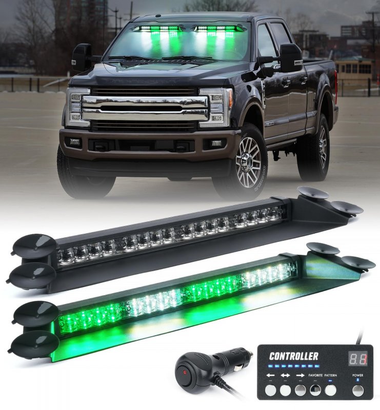 White Green Led Emergency Dash Strobe Lights Windshield Warning Traffic Caution Light Bar With Controller Suction Cups For