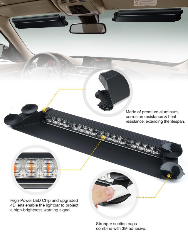 White Green Led Emergency Dash Strobe Lights Windshield Warning Traffic Caution Light Bar With Controller Suction Cups For