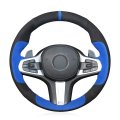 Mewant Black Blue Suede Diy Hand Sew Wrap Car Steering Wheel Cover For Bmw 5 Series G30 G31 2017-2019 6 Gt G32 2018-2019 7 G11