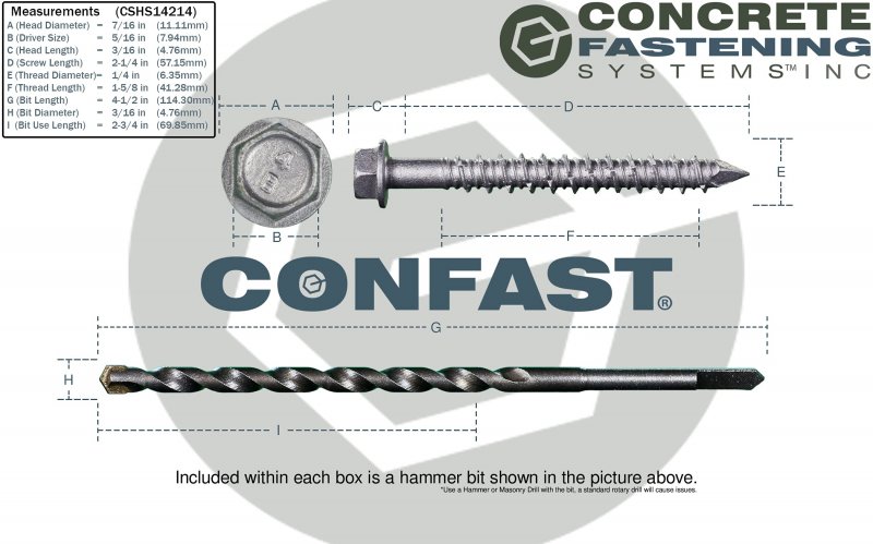 1 4 In X 2-1 Concrete Screws 410 Stainless Steel Hex Washer Head Masonry With Drill Bit For Block And Brick 50 Per Box