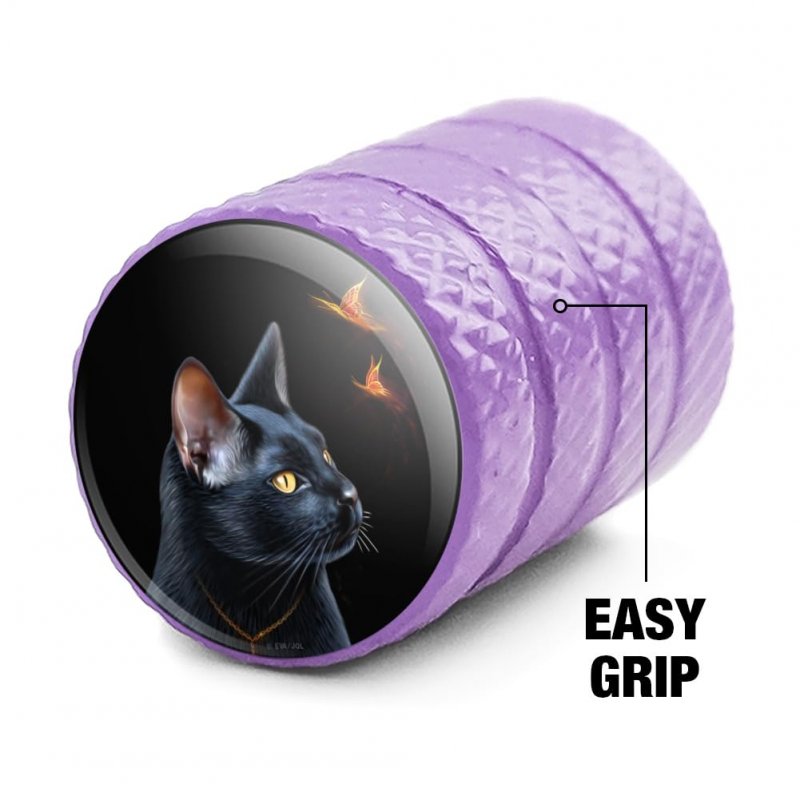 Black Cat Butterflies Valve Stem Caps For Tire Rim Wheel Purple Aluminum Schrader Type Air Covers 4 Pieces 0 55 In Tall