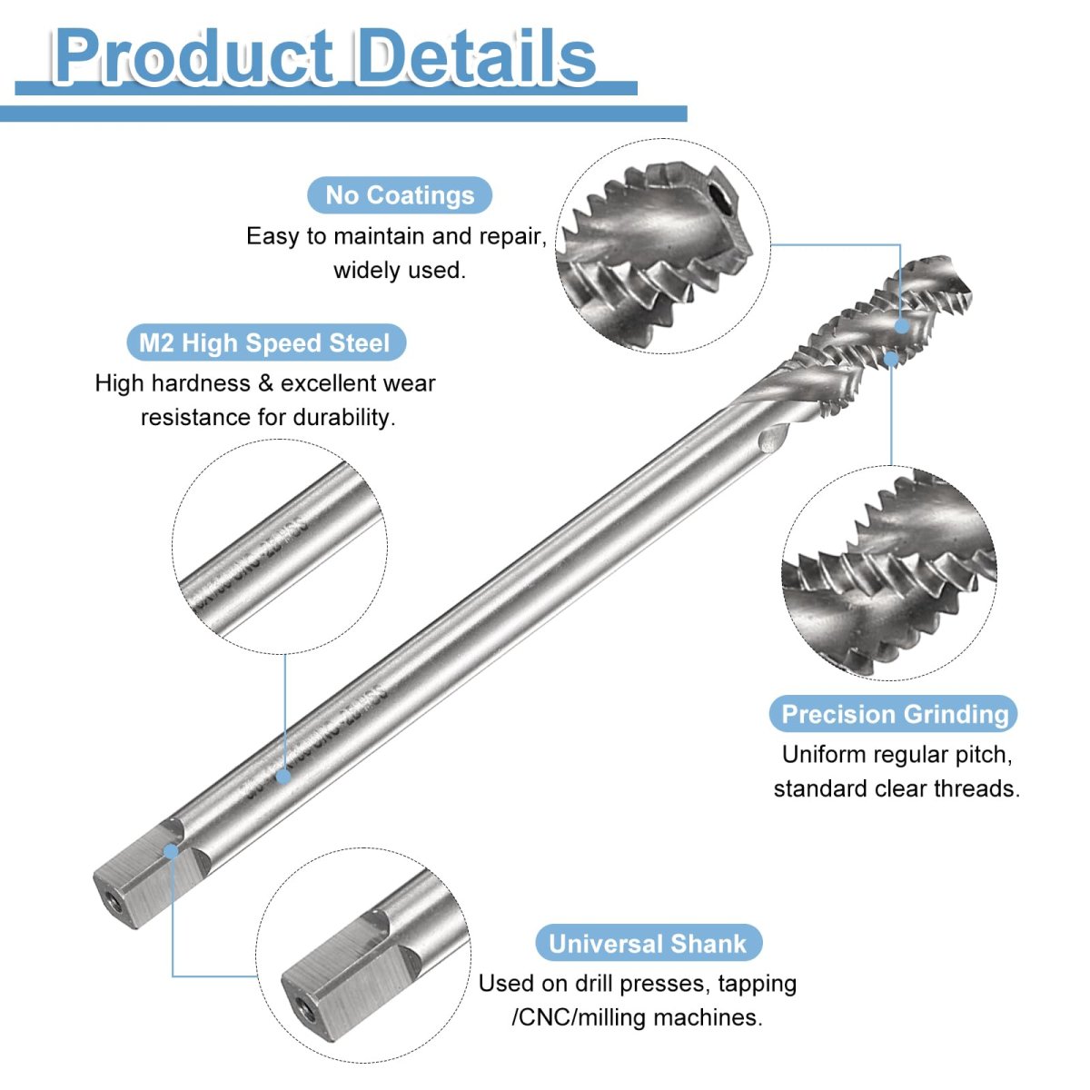Spiral Flute Thread Taps 3 8-16 Unc 2b Machine Threading Tap Bit M2 High Speed Steel Hss Uncoated Screw Tapping Repair Tool