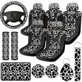 Tallew 17 Pieces Cow Print Car Accessories Includes Covers Set Steering Wheel Cup Holders Armrest Pad Cover Seat Belt Pads 