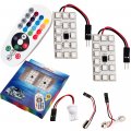 Grandviewtm 1-set 2pcs Rgb 5050 15smd Led Car Interior Panel Reading Lamp Auto Remote Controlled Muti-color Dc 12v With T10