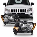 Akkon Fit 2011-2017 Jeep Compass 11-13 Grand Cherokee Halogen Type Headlight Headlamp W Black Trim Replacement 