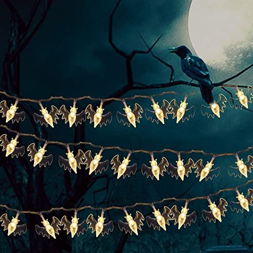 Xixian Halloween String Lights 10ft 20leds Bat Shaped Decorative Hangings Waterproof Warm White Light Battery Operated Spooky