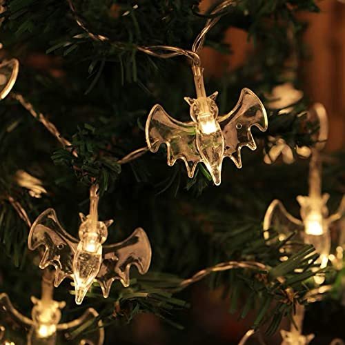 Xixian Halloween String Lights 10ft 20leds Bat Shaped Decorative Hangings Waterproof Warm White Light Battery Operated Spooky