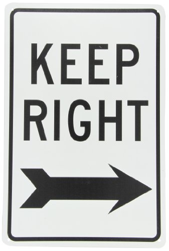 Nmc Tm27g Traffic Sign Legend Keep Right With Arrow Graphic 12 Length X 18 Height 0 040 Aluminum Black On White