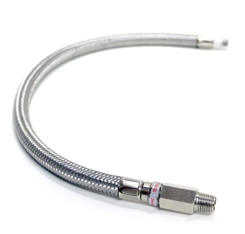 30202 Steel Braided Leader Hose With Check Valve 1 4 In M Nptlet And In Outlet Silver Stainless