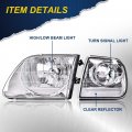 G-plus Headlights Assembly Compatible With 1997 1998 1999 2000-2002 Ford Expedition Bumper Headlamp Clear Lens Chrome Housing