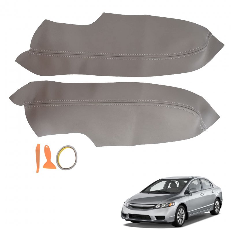 Gray Synthetic Leather Car Door Panel Armrest Covers For 2006 2007 2008 2009 2010 2011 Honda Civic Sedan Front Left And Right