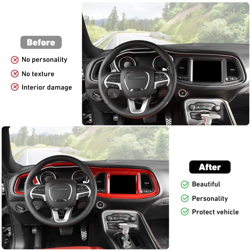 Dash Board Trim And Air Vent Covers For Dodge Challenger 2015 2023 Instrument Screen Panel Cover Interior Accessories Red