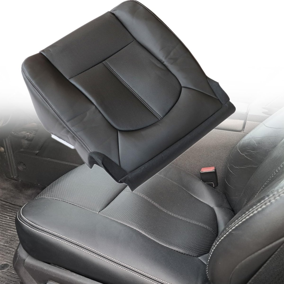 Driver Side Bottom And Top Lean Back Replacement Perforated Leather Seat Covers Black For Ford F250 F350 F450 F550 Lariat 2011