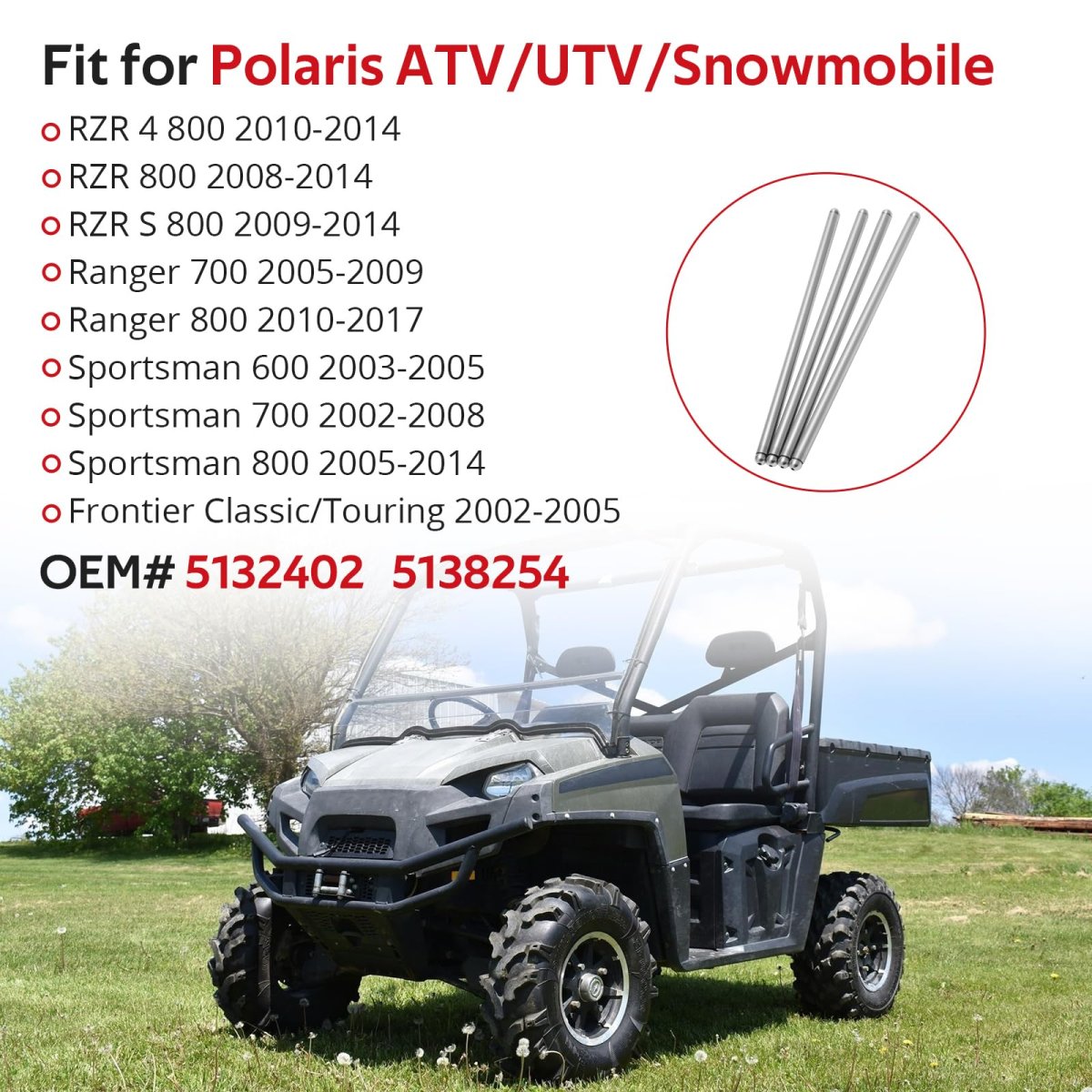 4 Pcs Push Rod For Polaris Ranger 700 800 2005 2017 Rzr 2009 2014 Sportsman 600 2002 Frontier Part Number