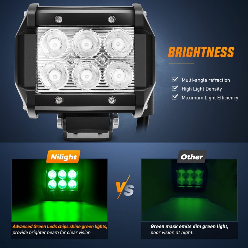 Nilight 4 Led Light Pod Green Spot Driving Fog 2pcs 18w Off Road Fishing Hunting Emergency Safety Signal Deck Trailer Lights