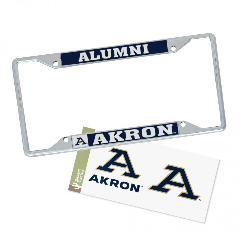 University Of Akron Metal License Plate Frame And Sticker For Front Or Back Car Officially Licensed Sticker Combo Alumni