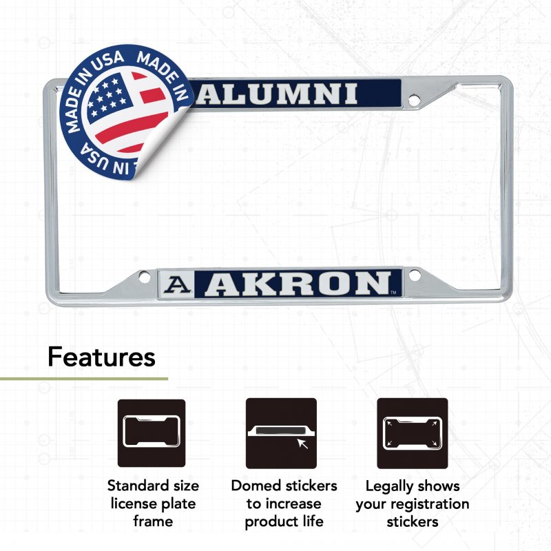 University Of Akron Metal License Plate Frame And Sticker For Front Or Back Car Officially Licensed Sticker Combo Alumni