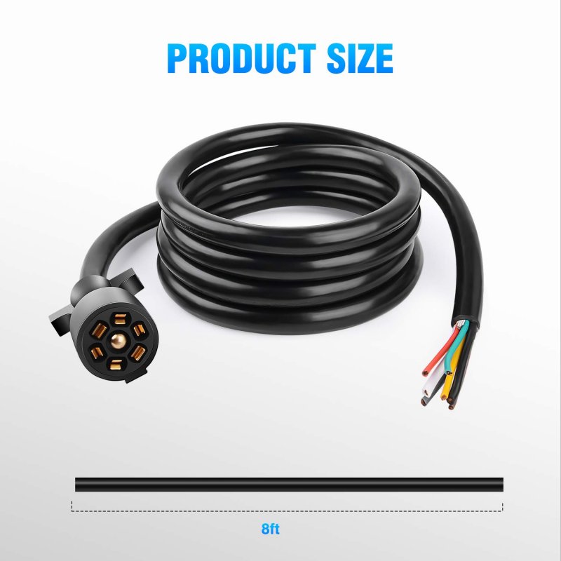 8ft Heavy Duty 7 Way Rv Round Inline Trailer Plug Extension Cord Pin Wiring Harness For Campers Caravans And Vans Model 50049r
