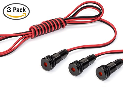 3 Pack Of Plug-n-play Instrument Cluster Led Indicator Light Dash Bulbs Aluminum Pilot Lights Color Acrylic Lens Flush Panel