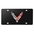 Chevrolet Corvette C8 3d Logo On Black Stainless Steel License Plate Official Licensed 