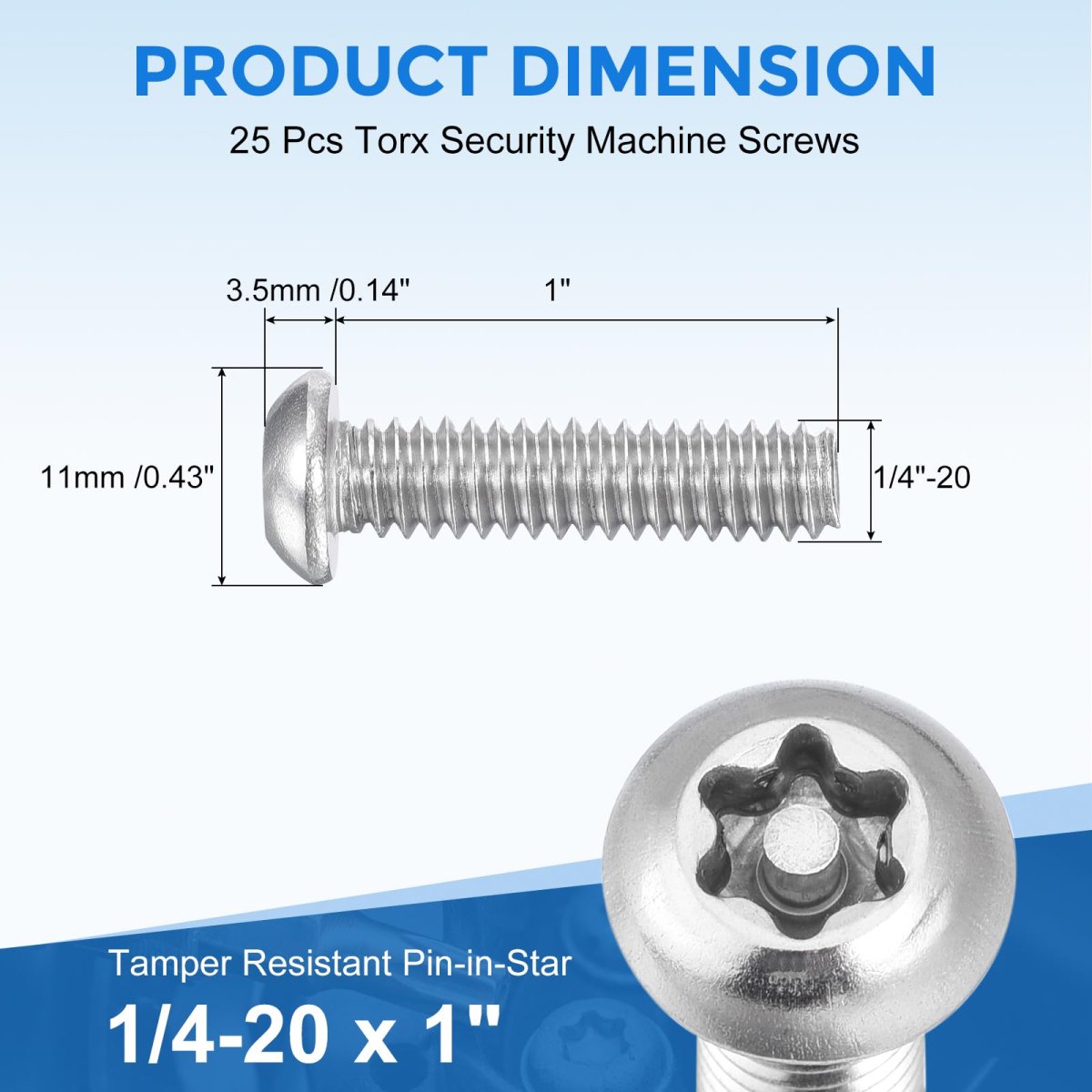 25pcs Torx Security Machine Screws 1 4-20 X 304 Stainless Steel Tamper Resistant Button Head Bolt Full Thread For Anti-theft