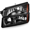 Ocpty Compatible For Chevrolet Avalanche 1500 2002-2006 For 2500 Headlight Headlamps Black Housing Amber Reflector