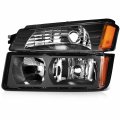 Ocpty Compatible For Chevrolet Avalanche 1500 2002-2006 For 2500 Headlight Headlamps Black Housing Amber Reflector