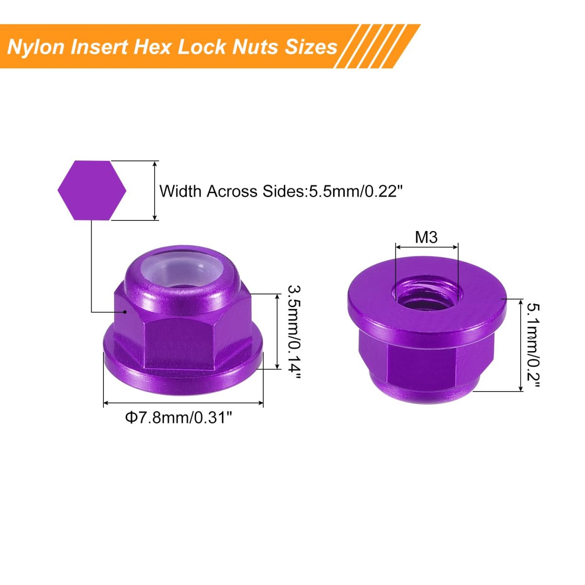 Nylon Insert Hex Lock Nuts 4pcs M3 X 0 5mm Aluminum Alloy Self-locking Anodizing Flange Nut For Fasteners Purple