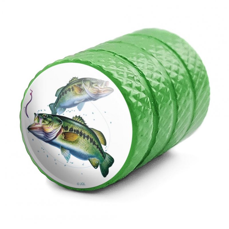 Largemouth Bass Fishing 8 Valve Stem Caps For Tire Rim Wheel Aluminum Green