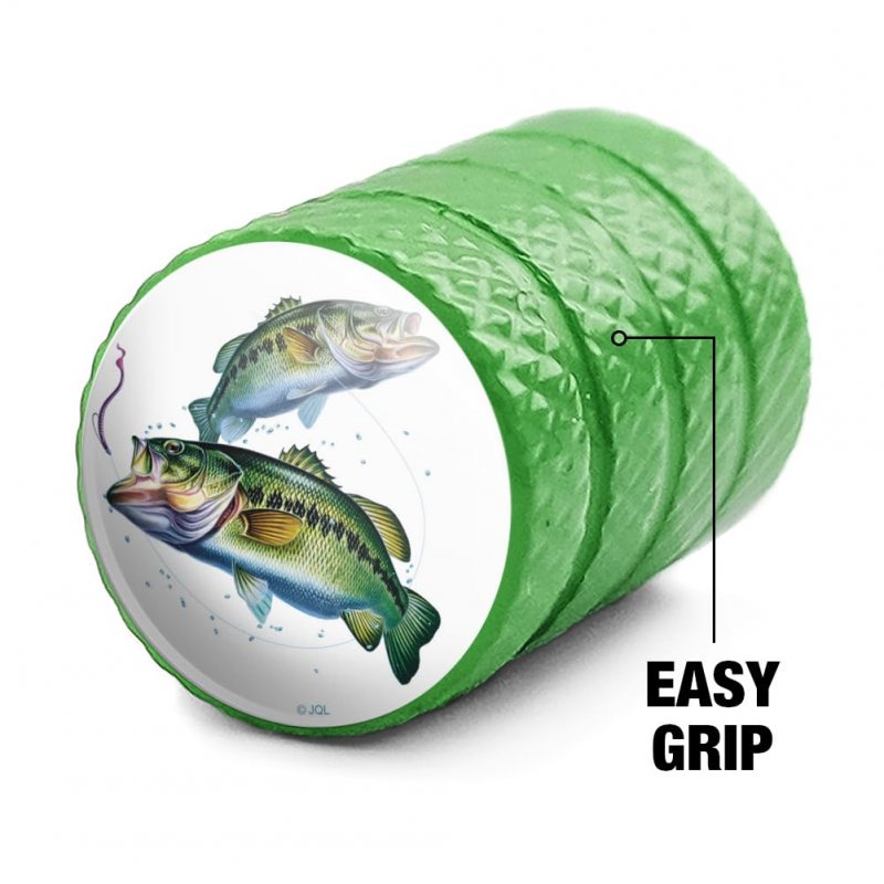 Largemouth Bass Fishing 8 Valve Stem Caps For Tire Rim Wheel Aluminum Green
