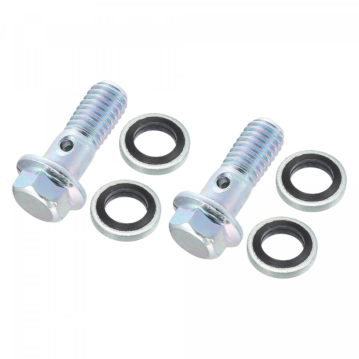 2 Set M8x1 25 Oil Drain Plug Bolt Screw With 4 Washer Universal For Car Motorcycle Silver Tone