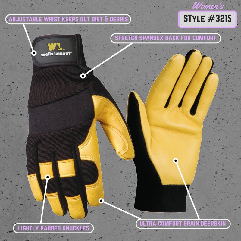 Women S Hybrid Leather Palm Work Gloves Wells Lamont 3215s Small