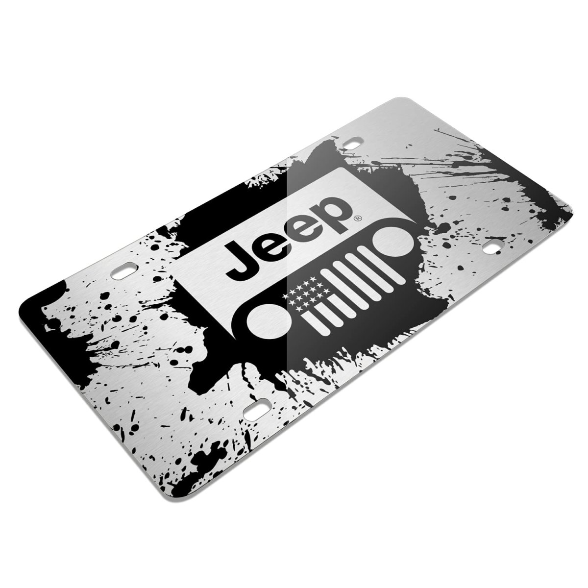 Jeep Grill Logo Mud Splash Graphic Front License Plate Silver Aluminum 12 In X 6 Universal Fit For Car Suv Truck Official