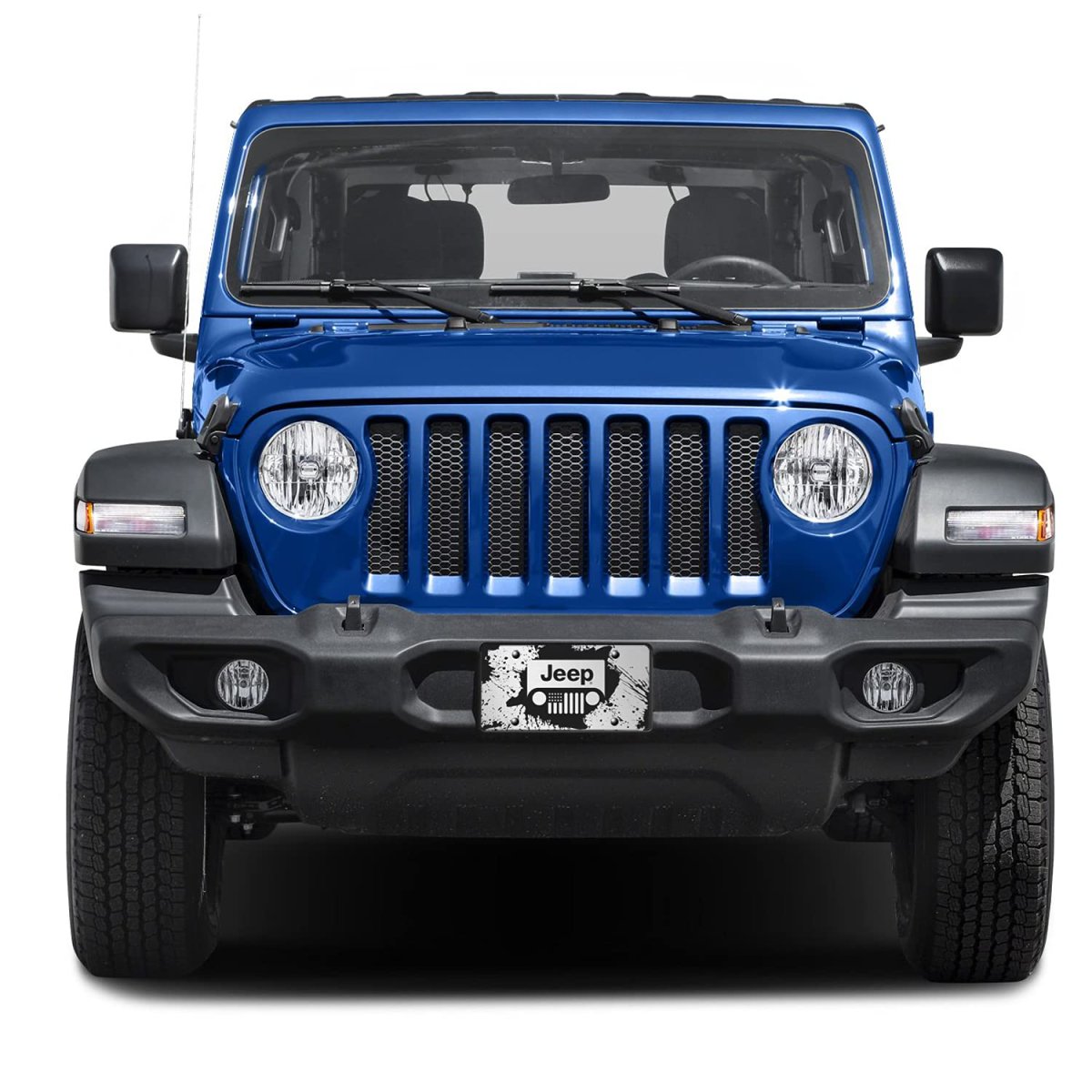 Jeep Grill Logo Mud Splash Graphic Front License Plate Silver Aluminum 12 In X 6 Universal Fit For Car Suv Truck Official