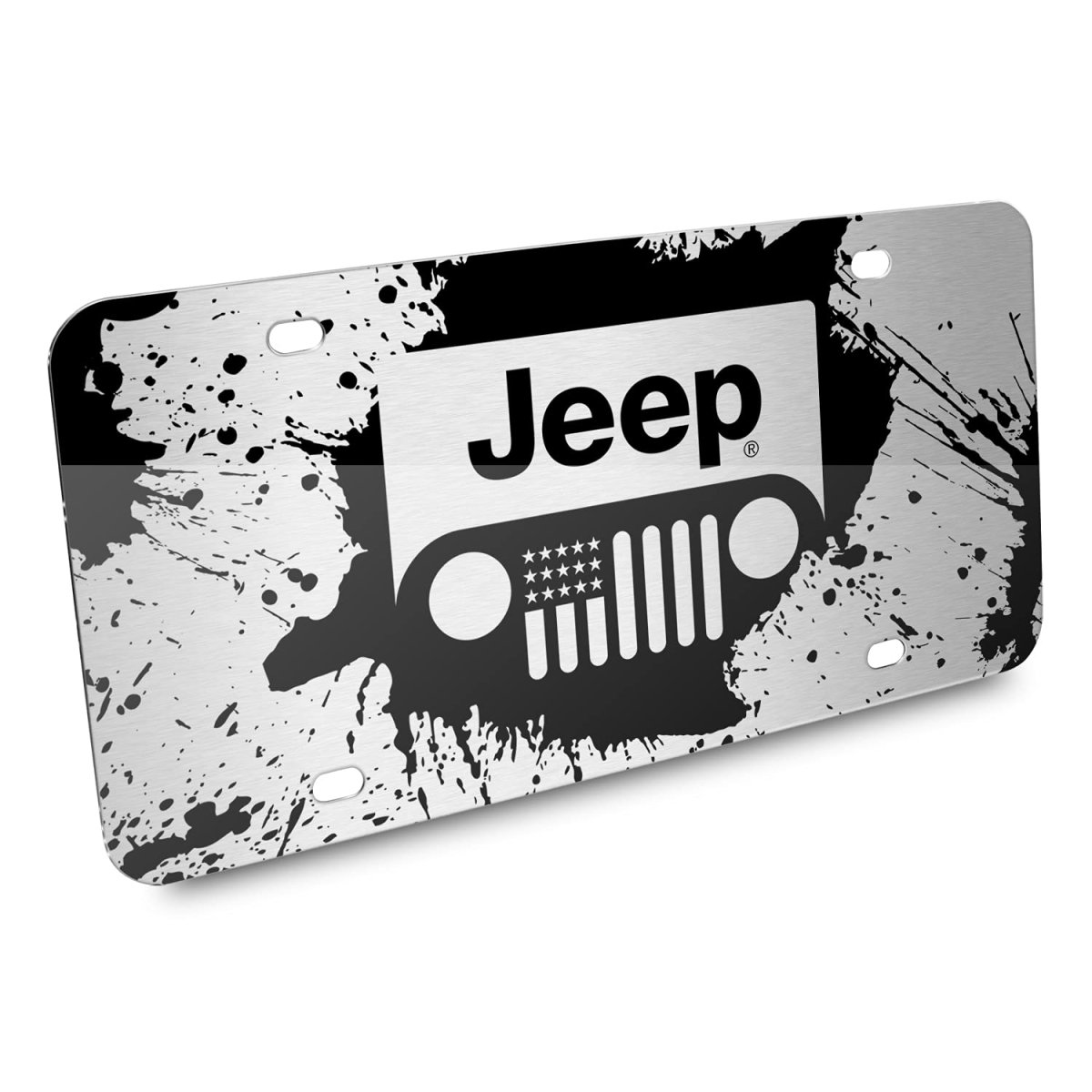Jeep Grill Logo Mud Splash Graphic Front License Plate Silver Aluminum 12 In X 6 Universal Fit For Car Suv Truck Official
