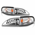 Amerilite Chrome Replacement Headlights Corner Turn Signal Set For 94-98 Ford Mustang Passenger And Driver Side