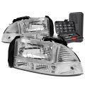 Auto Dynasty Chrome Housing Clear Corner Headlight W Bumper Lamps Tool Kit For Dodge Dakota Durango 97-04 