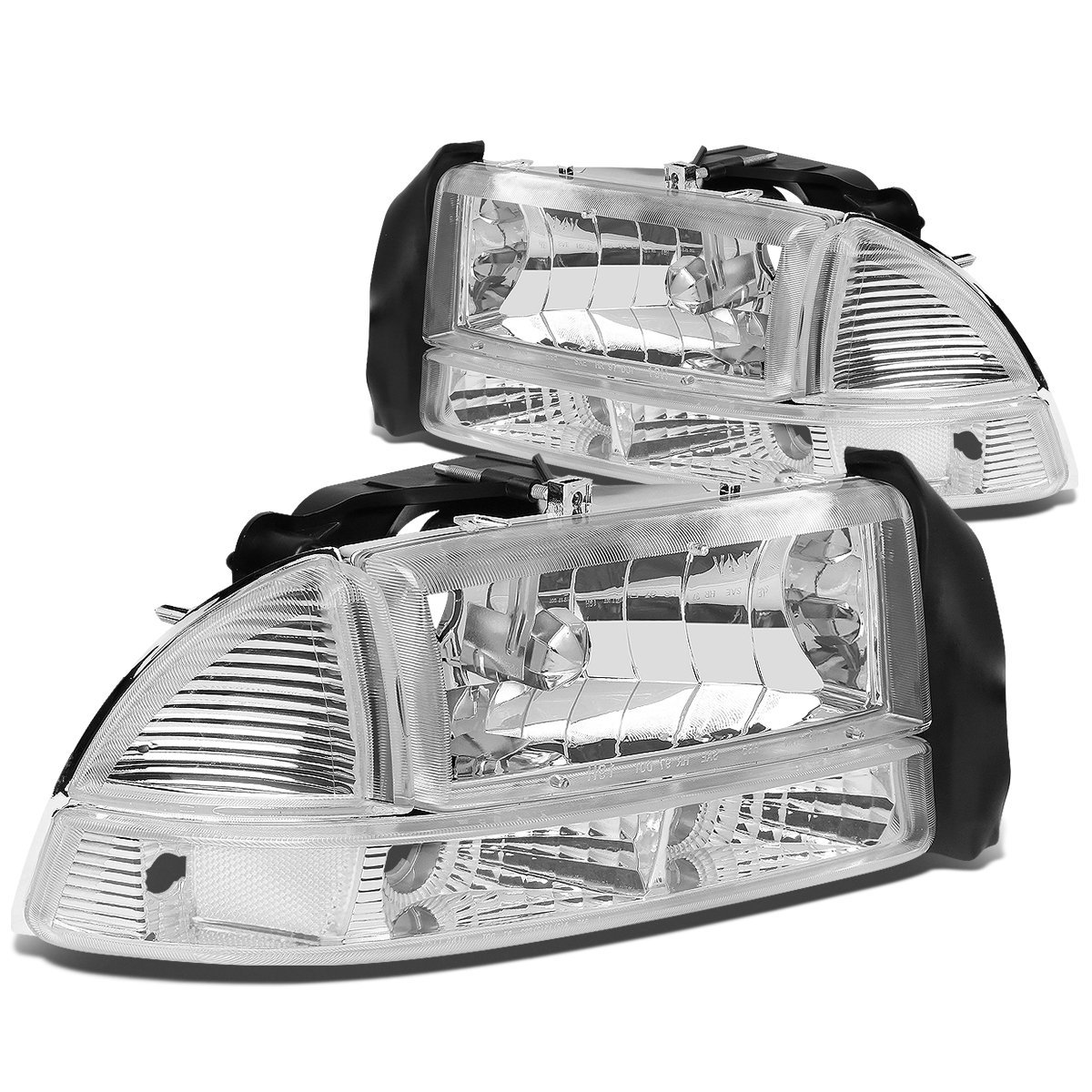 Auto Dynasty Chrome Housing Clear Corner Headlight W Bumper Lamps Tool Kit For Dodge Dakota Durango 97-04
