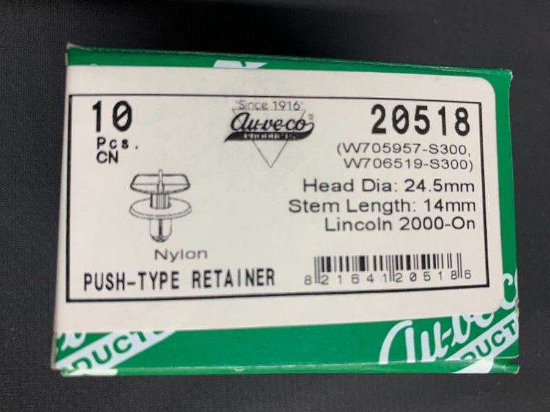 Auveco 20518 Radiator Sight Shield Push-type Retainers For Box Of 10