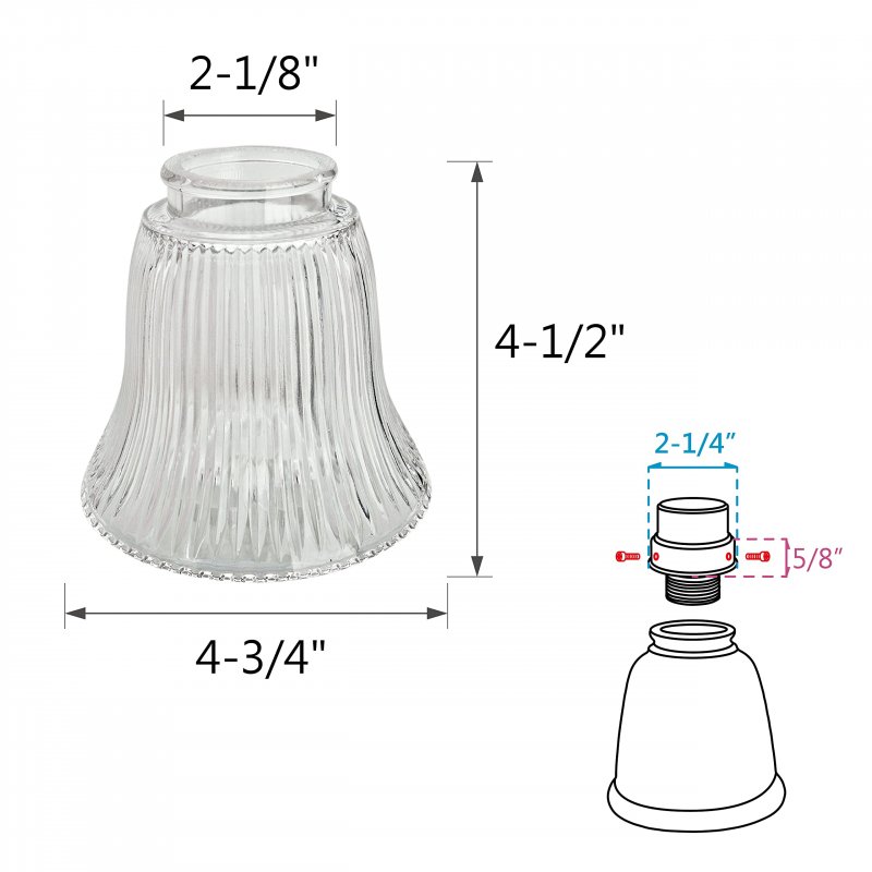 Aspen Creative 23080-4a Transitional Clear Ribbed Ceiling Fan Replacement Glass Shade 2-1 8 Fitter Size X-3 4 Diameter 4-1 2