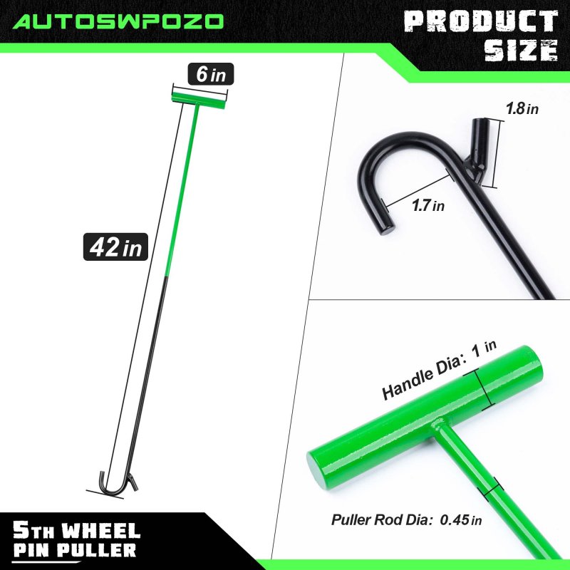 Autoswpozo 5th Wheel Pin Puller 42 Solid Steel Chrome Plated Hook Heavy Duty W Hook 1 Pack Green Black