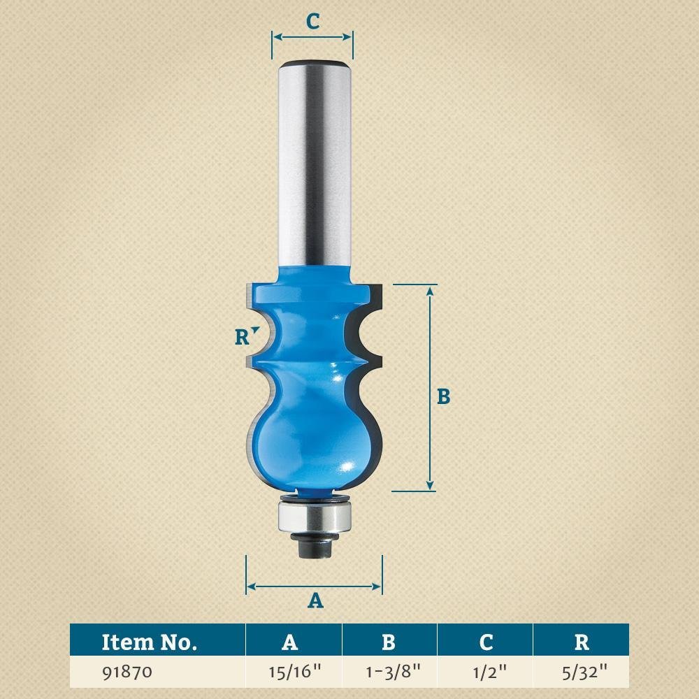 Specialty Molding Bit For Decorative Edges 156 In Diameter 1 3 8 High 1 2 Shank Carbide Router With Ball Bearing Guides