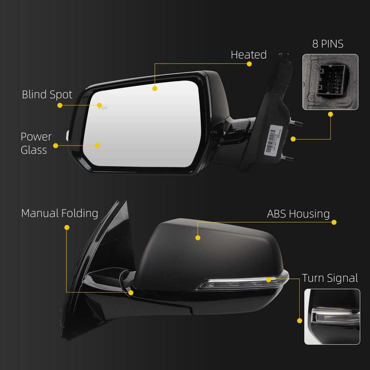 Dasbecan Side Rear View Mirror For 2018-2019 Chevy Chevrolet Traverse Power Heated Turn Signal Blind Spot Door Rearview Driver