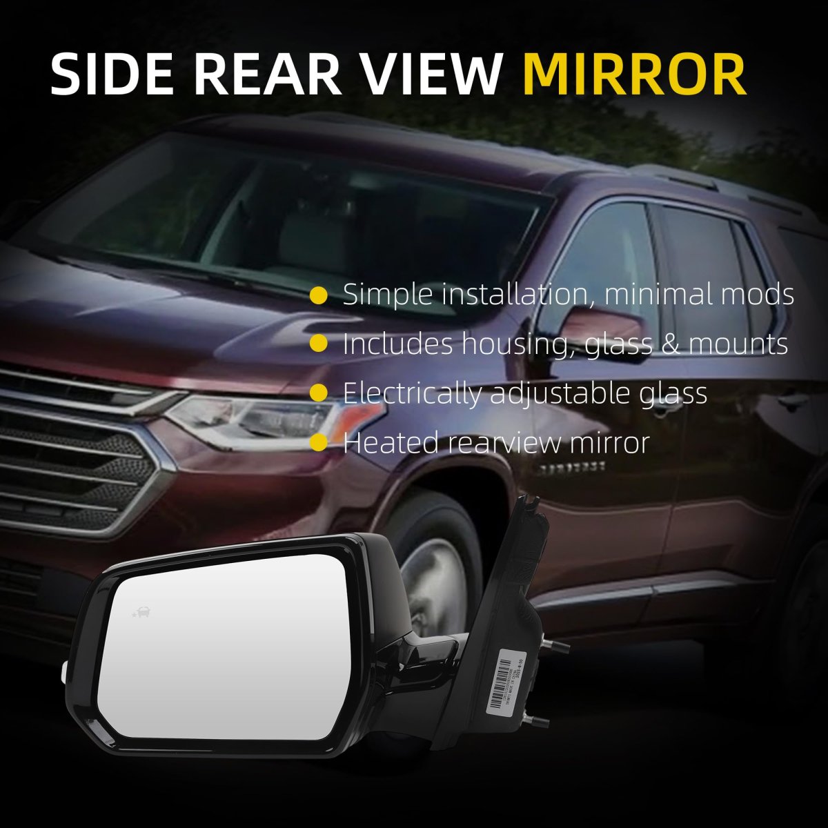 Dasbecan Side Rear View Mirror For 2018-2019 Chevy Chevrolet Traverse Power Heated Turn Signal Blind Spot Door Rearview Driver